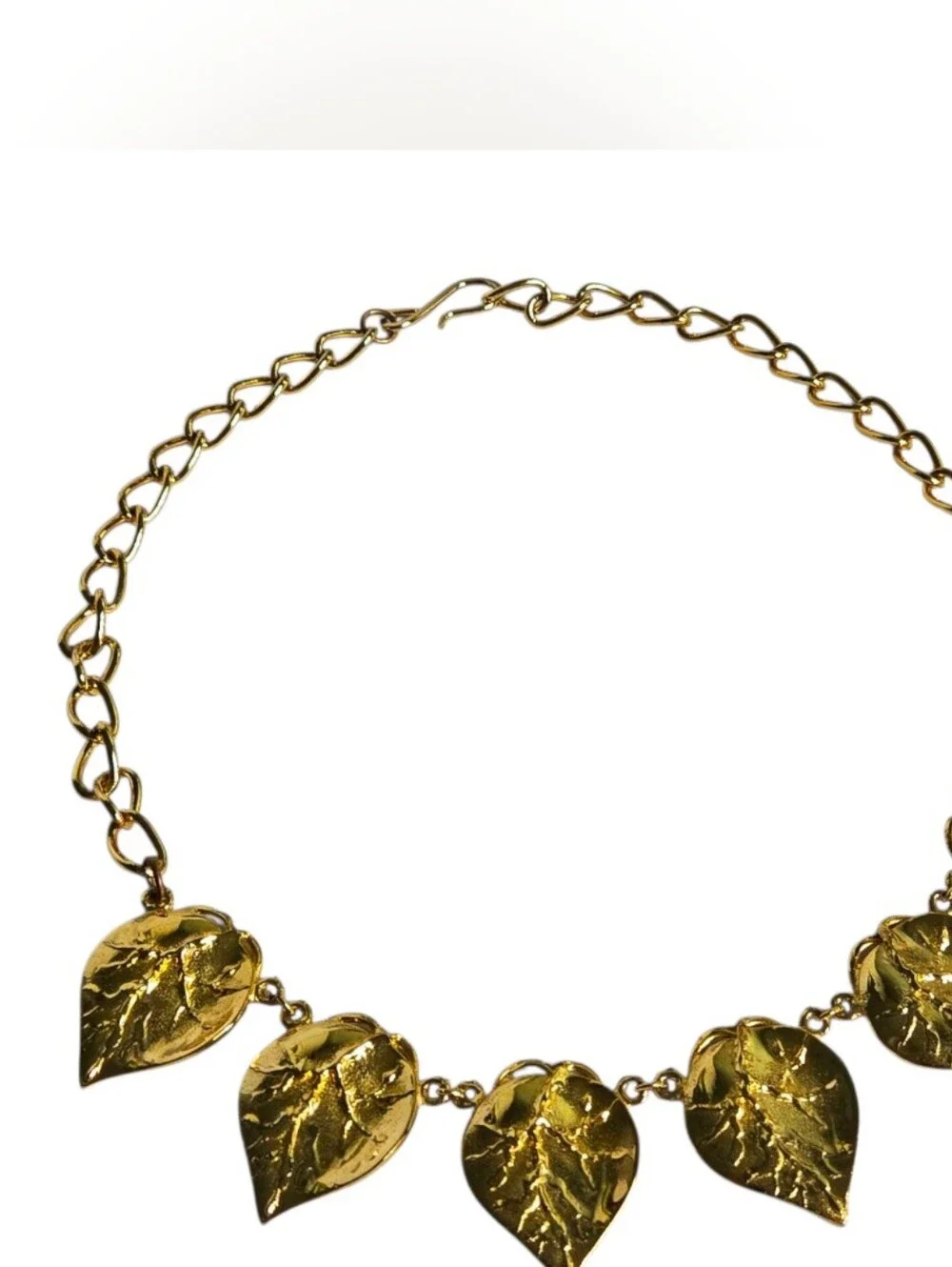 Vintage Gold Leaf-Link Necklace - Gold Tone - Picture 12 of 12